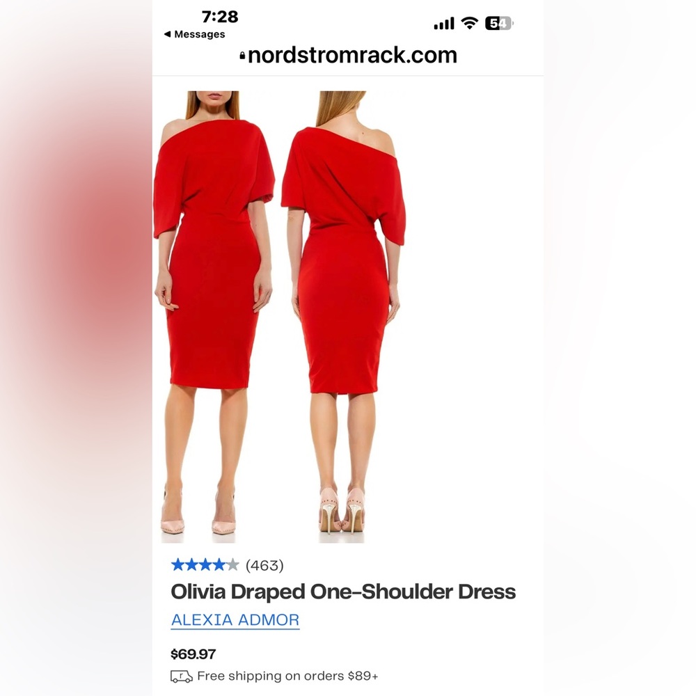 Red draped one shoulder dress. NWT